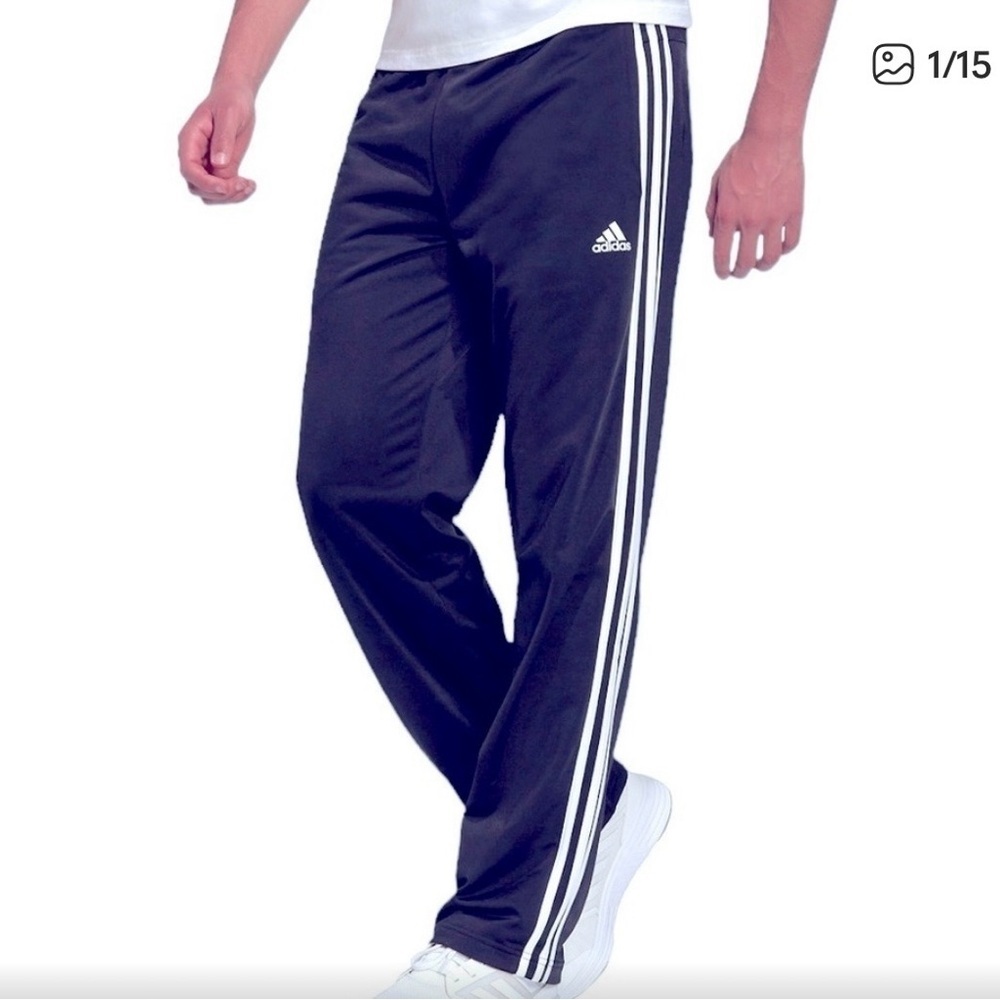 VTG Black Straight Leg Adidas Joggers with White Stripes